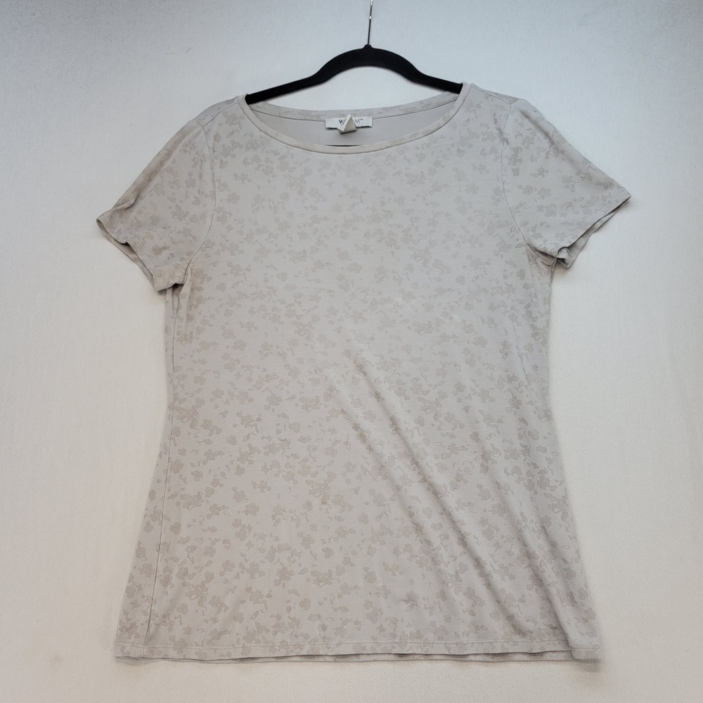WHBM T-Shirt Womens Medium Gray Floral Scoop Neck Short Sleeve Casual Tee